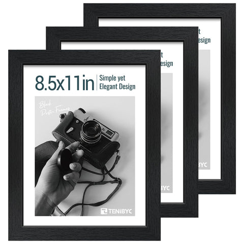 TENIBYC 8.5x11 frame set front view with sleek black woodgrain finish for versatile home display