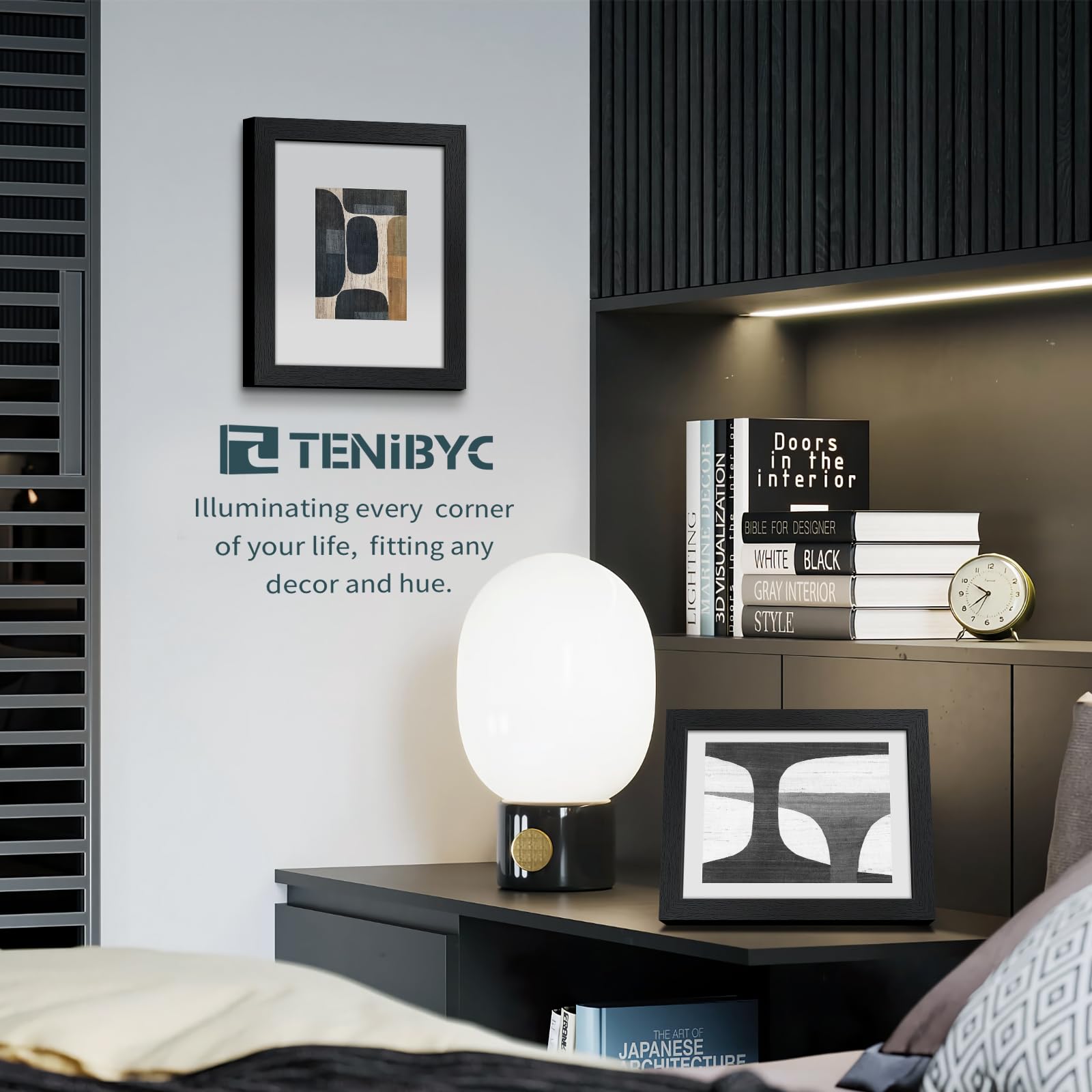 TENIBYC black woodgrain frames complement modern Nordic interiors with timeless touch