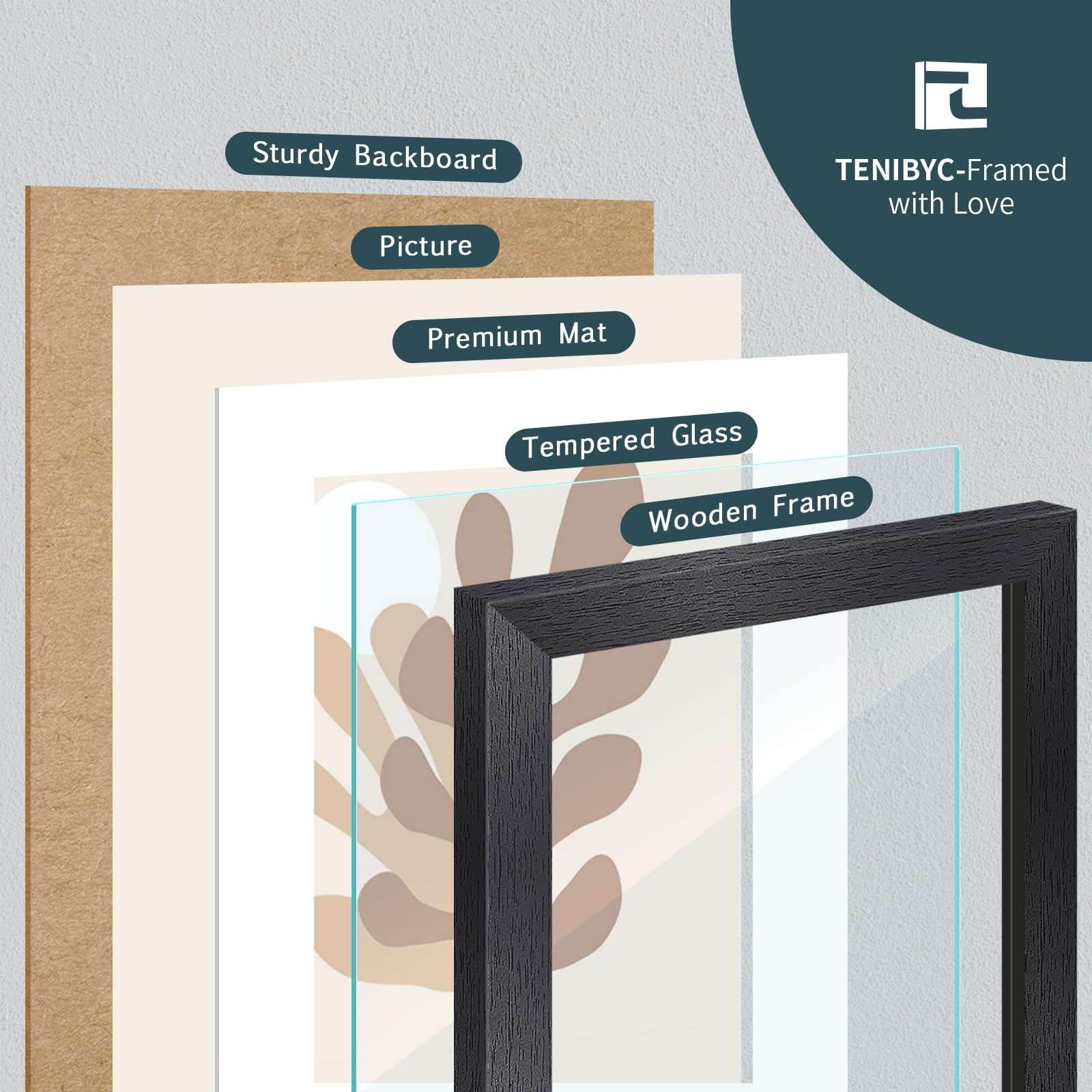 TENIBYC black wood frame texture adds timeless elegance