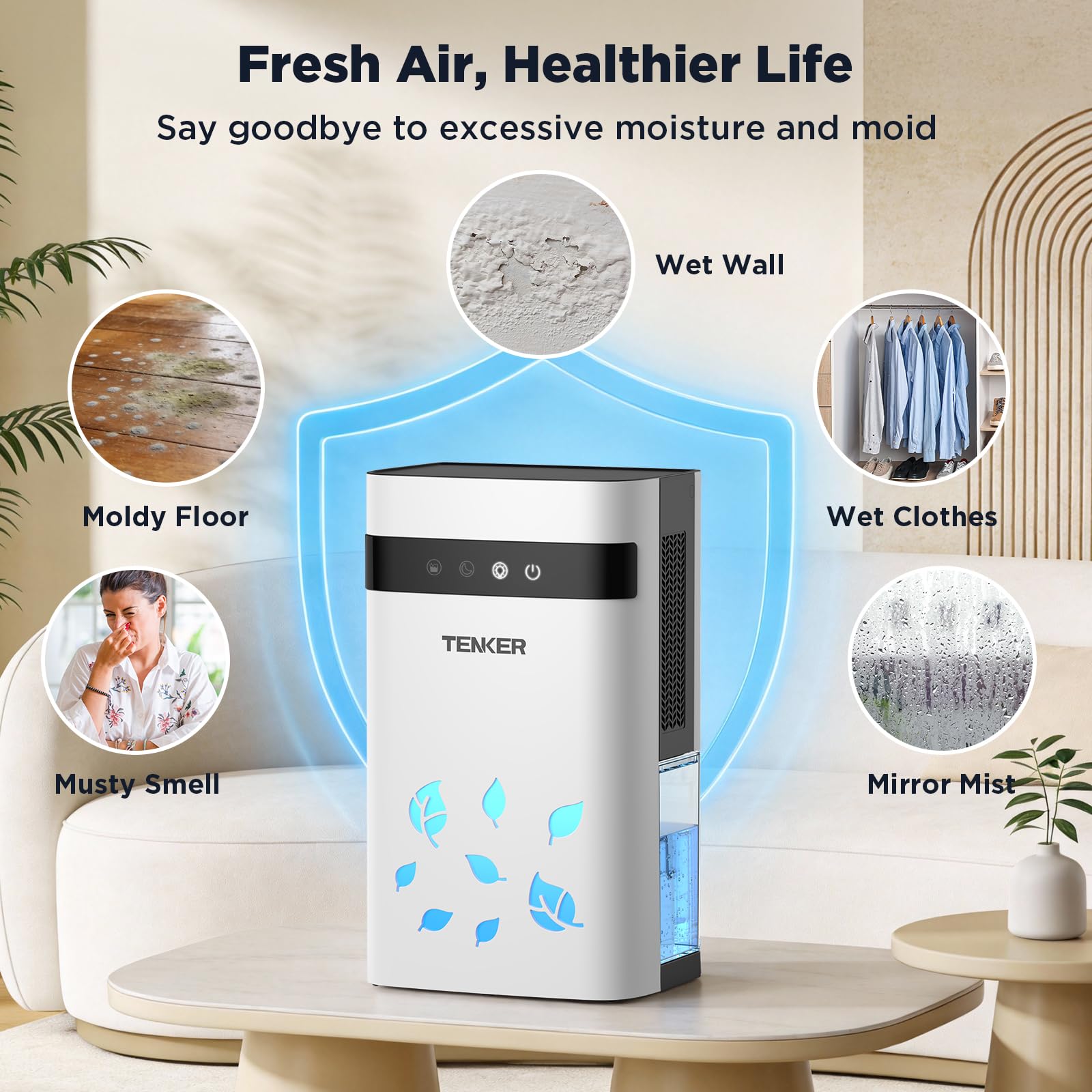 TENKER dehumidifier 77oz water tank supports longer moisture control