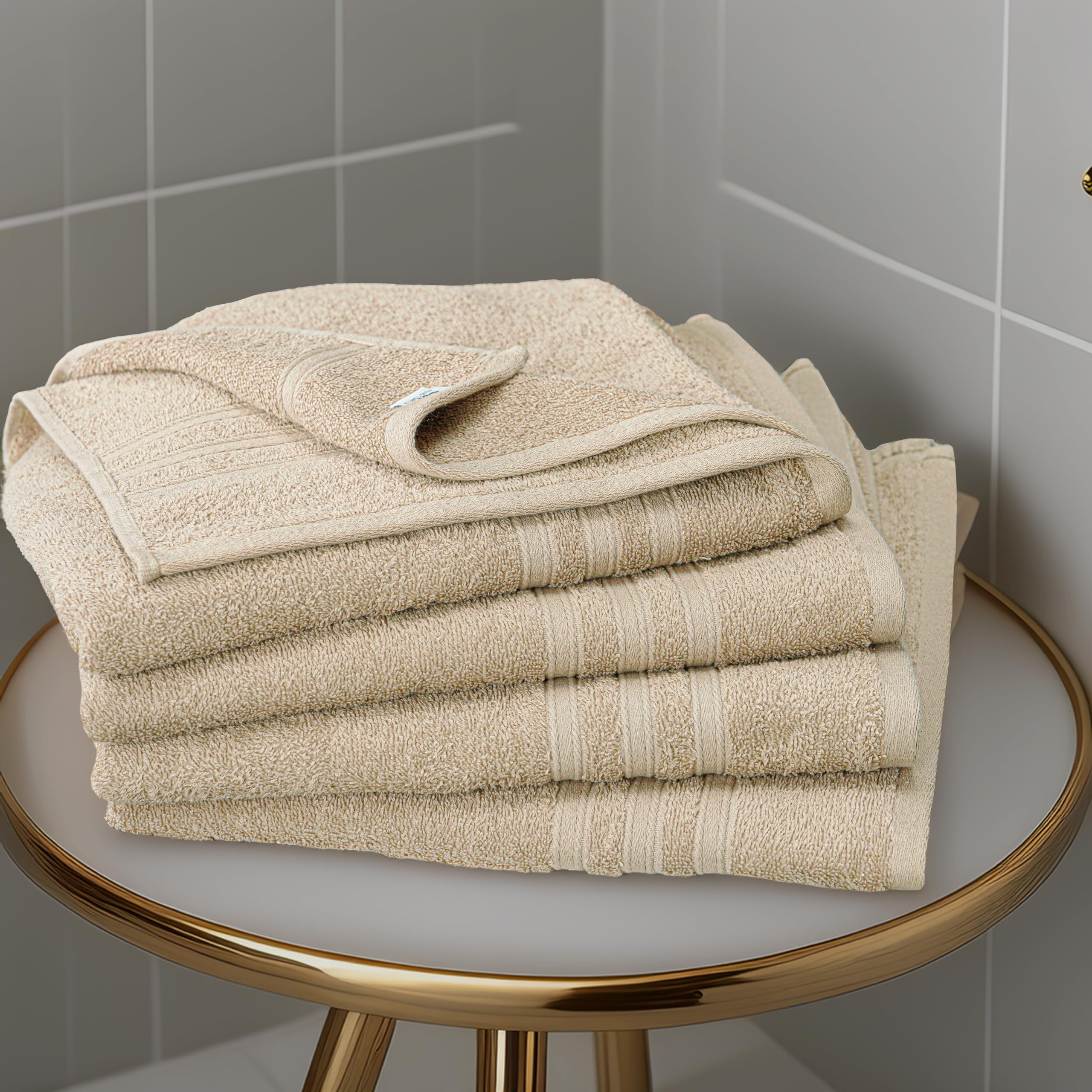 Tens Towels 100 percent cotton bath towels in beige for gentle touch