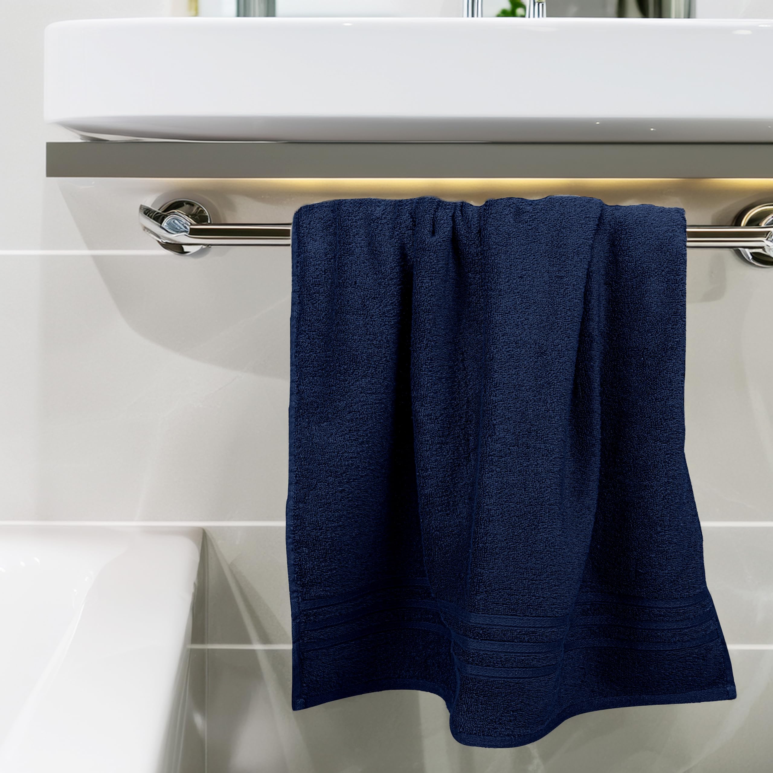 27 by 54 inch Tens Towels navy towel laid flat