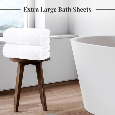Tens Towels bath sheet on hanger shows oversized wrap and premium softness.