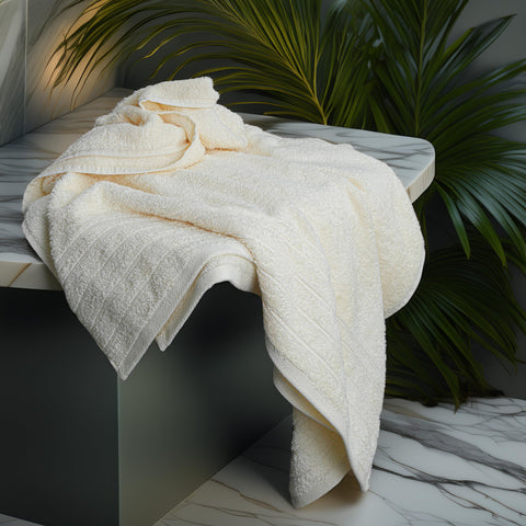 Tens Towels bath sheet cream closeup soft cotton weave emphasizes absorbency