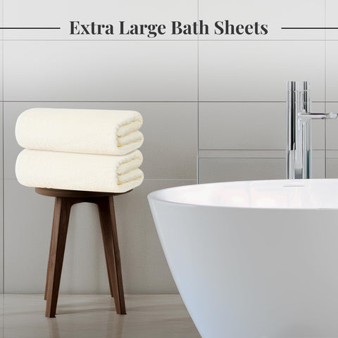 Tens Towels bath sheet cream folded large demonstrates oversized comfort