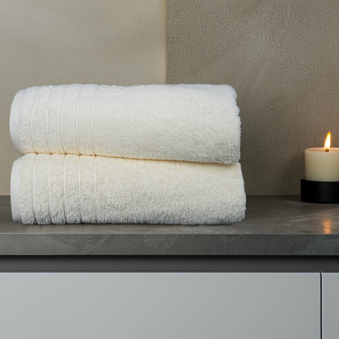 Tens Towels bath sheet cream ready for wash signals easy care and durability