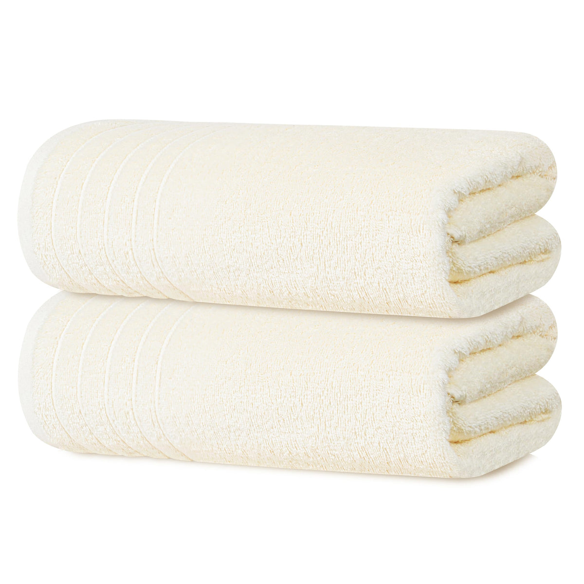 Tens Towels bath sheet cream rolled shows generous coverage and soft touch