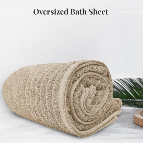 Tens Towels beige bath sheet — durable and easy to care for with mild detergent.