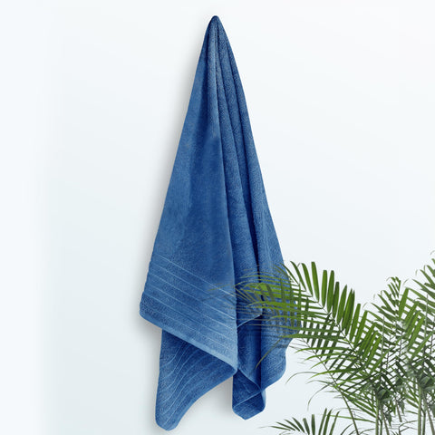 Tens Towels blue towel drying quickly on rack after shower