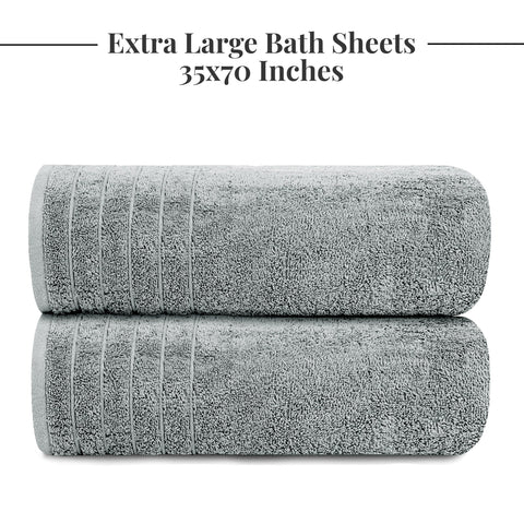 Cool grey Tens Towels bath sheets add a modern touch to any bathroom.