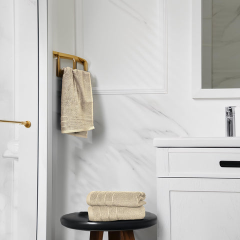 Tens Towels care label and fabric, easy machine-wash care.