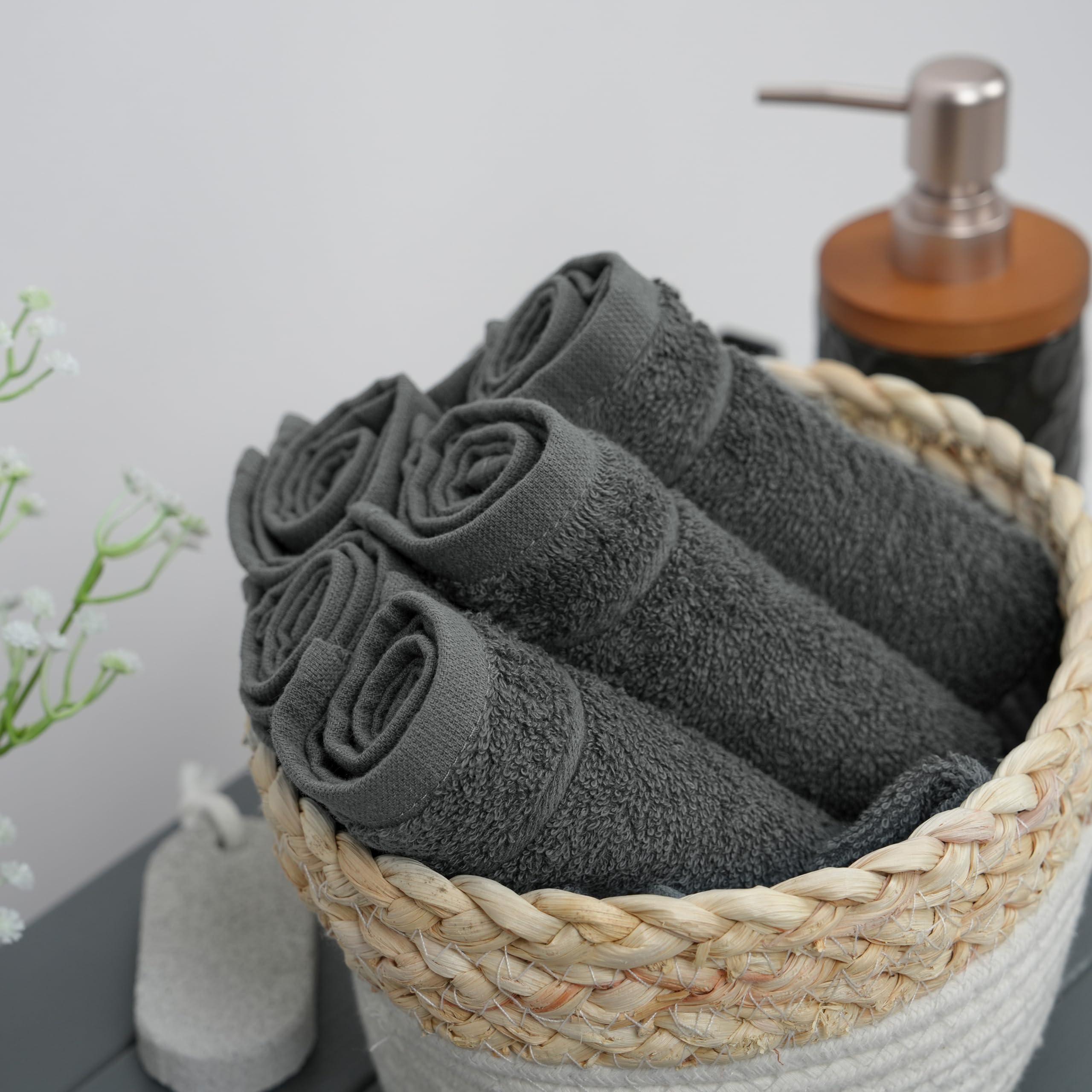 Tens Towels hotel-quality dark grey washcloths, durable and plush