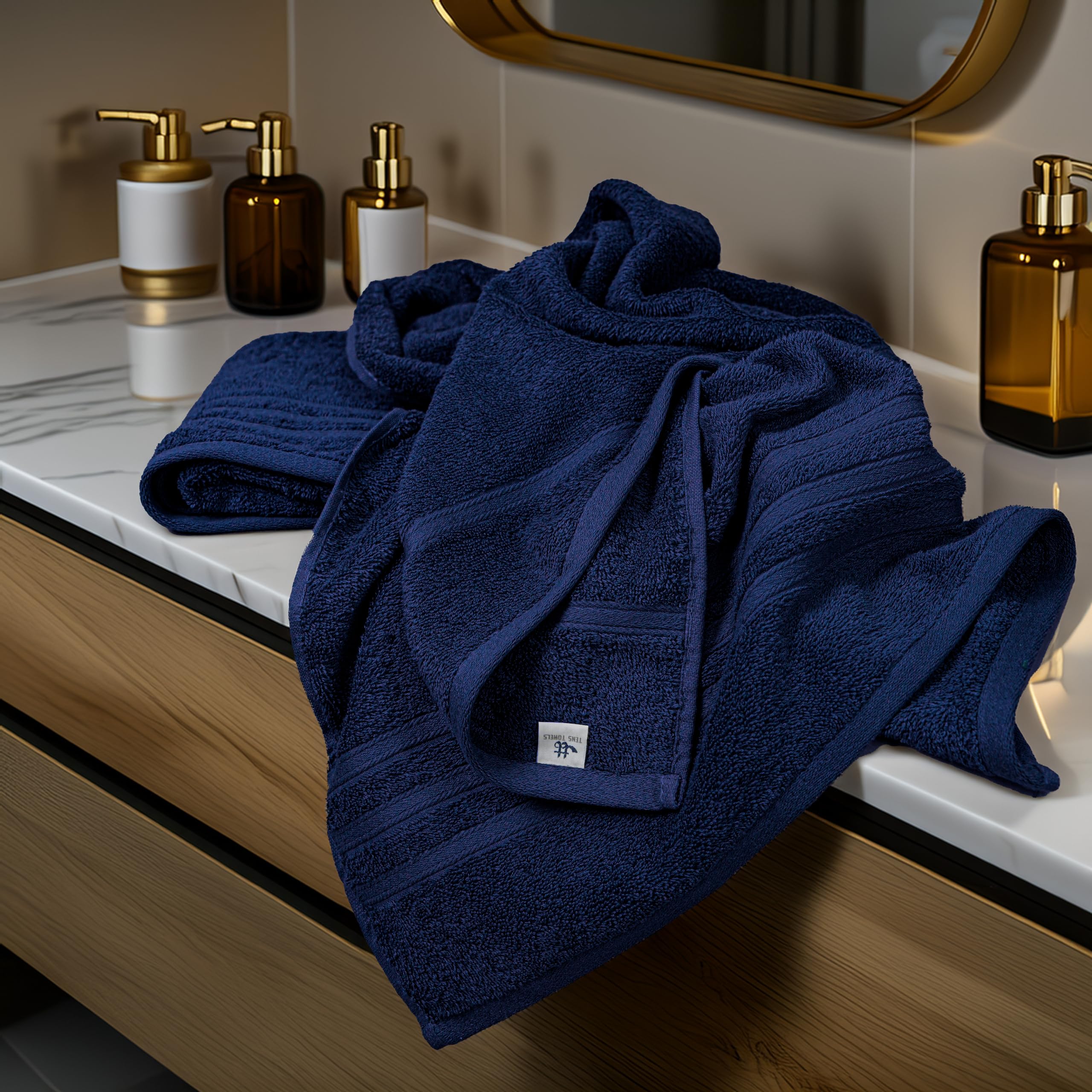 Daily-use Tens Towels navy towels in modern bathroom
