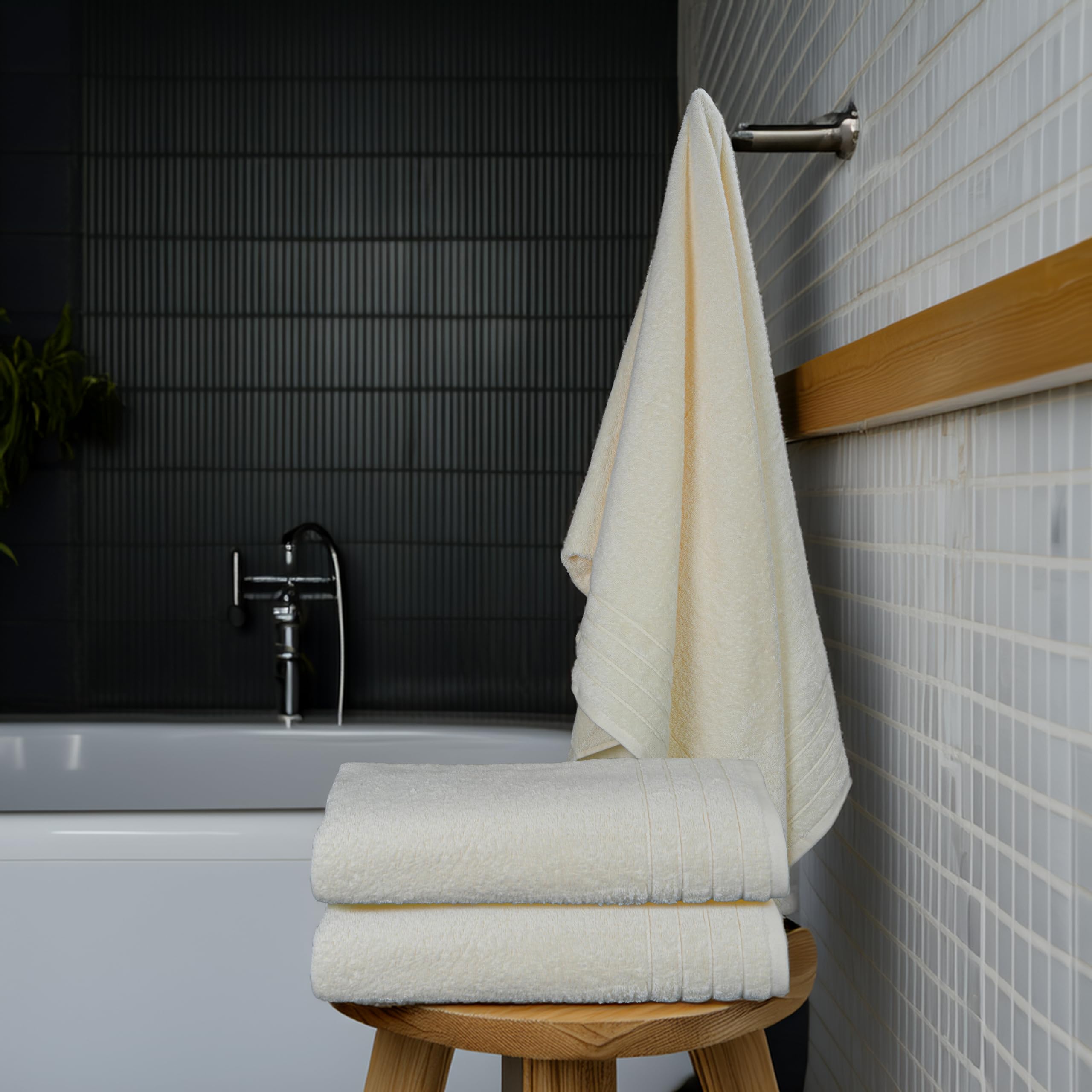 Tens Towels large wrap towel in a bathroom for full coverage.