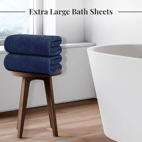 Tens Towels navy bath sheet close-up reveals plush, luxurious texture