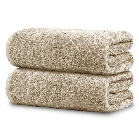 Tens Towels pack of 2 extra-large beige bath sheets ideal for quick-dry wrap.