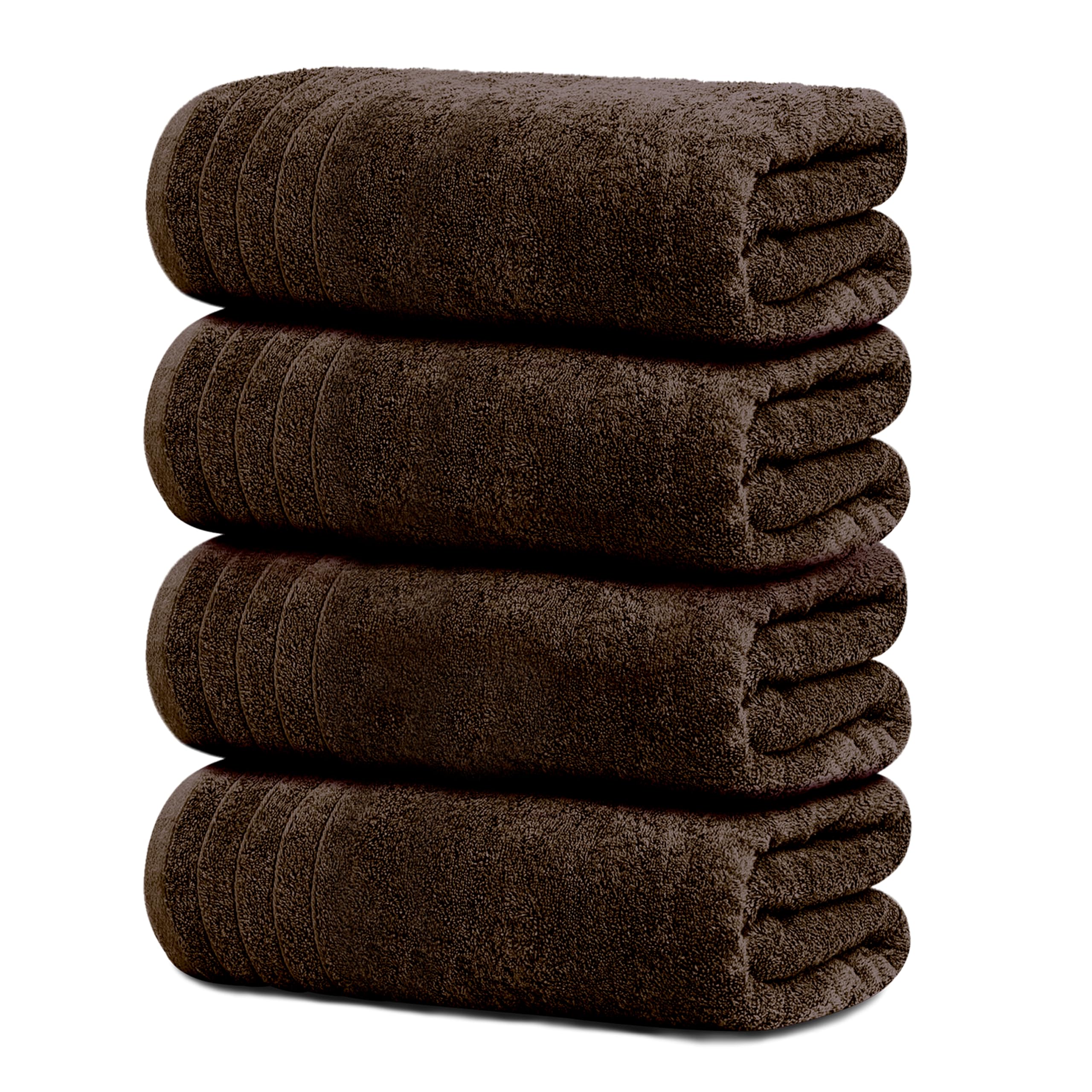 Tens Towels pack of four extra large brown towels for full-coverage drying.