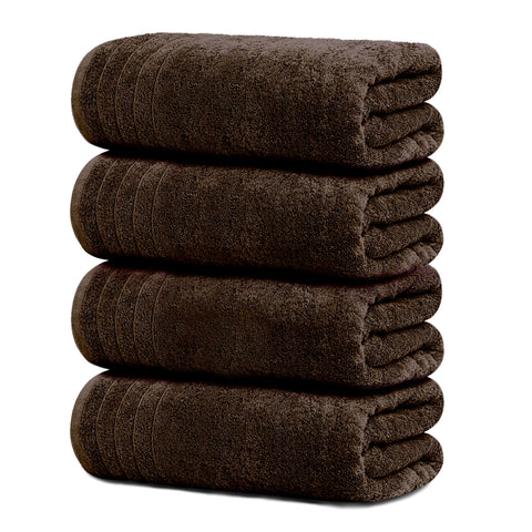 Tens Towels pack of four extra large brown towels for full-coverage drying.