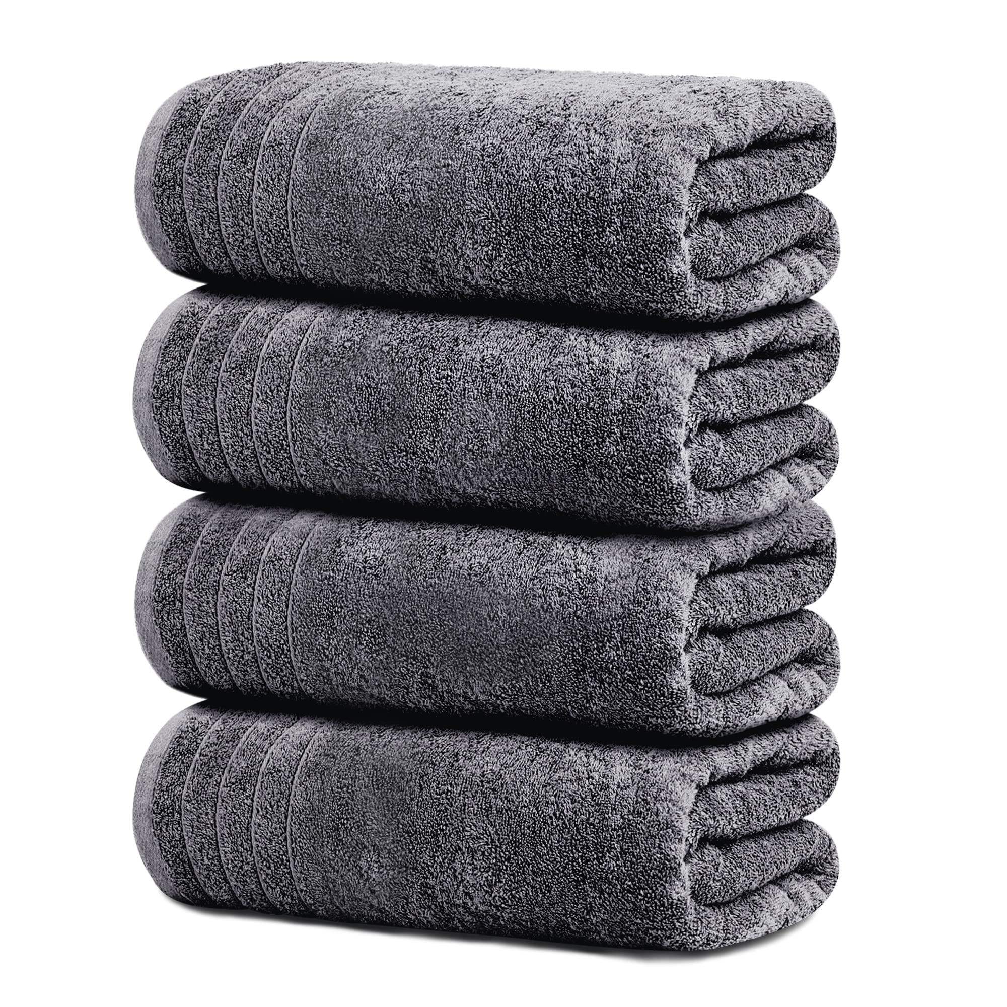 Tens Towels pack of four extra-large 30x60 towels, offering generous coverage for full-body wraps.