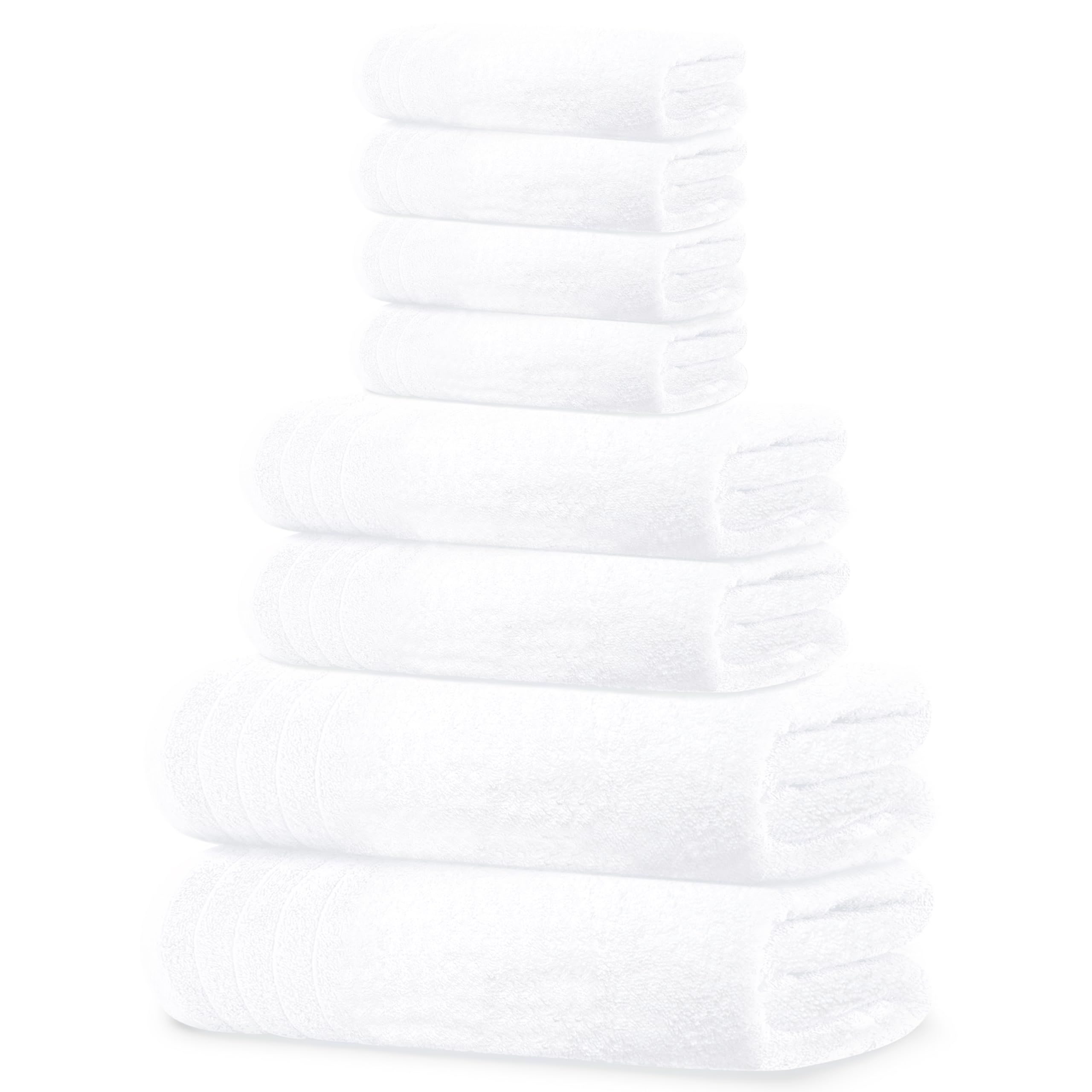 Tens Towels Pack Eight Towels Set main image showing coordinated white bath and guest towels for everyday use.