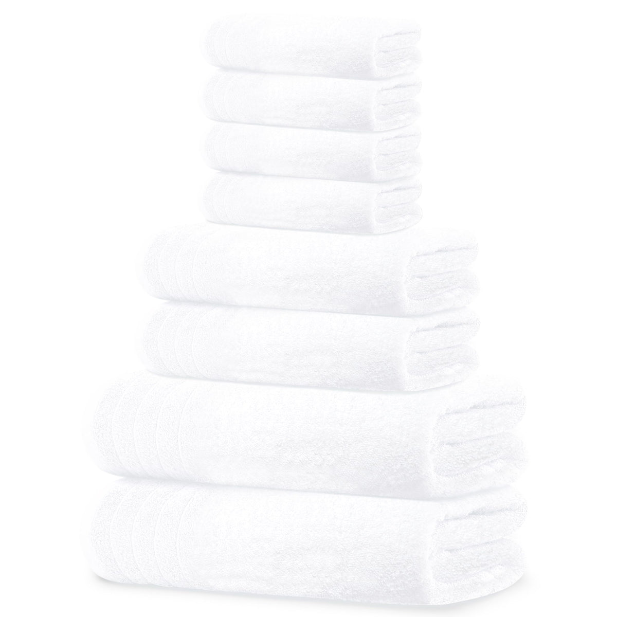 Tens Towels Pack Eight Towels Set main image showing coordinated white bath and guest towels for everyday use.