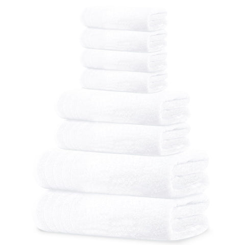 Tens Towels Pack Eight Towels Set main image showing coordinated white bath and guest towels for everyday use.