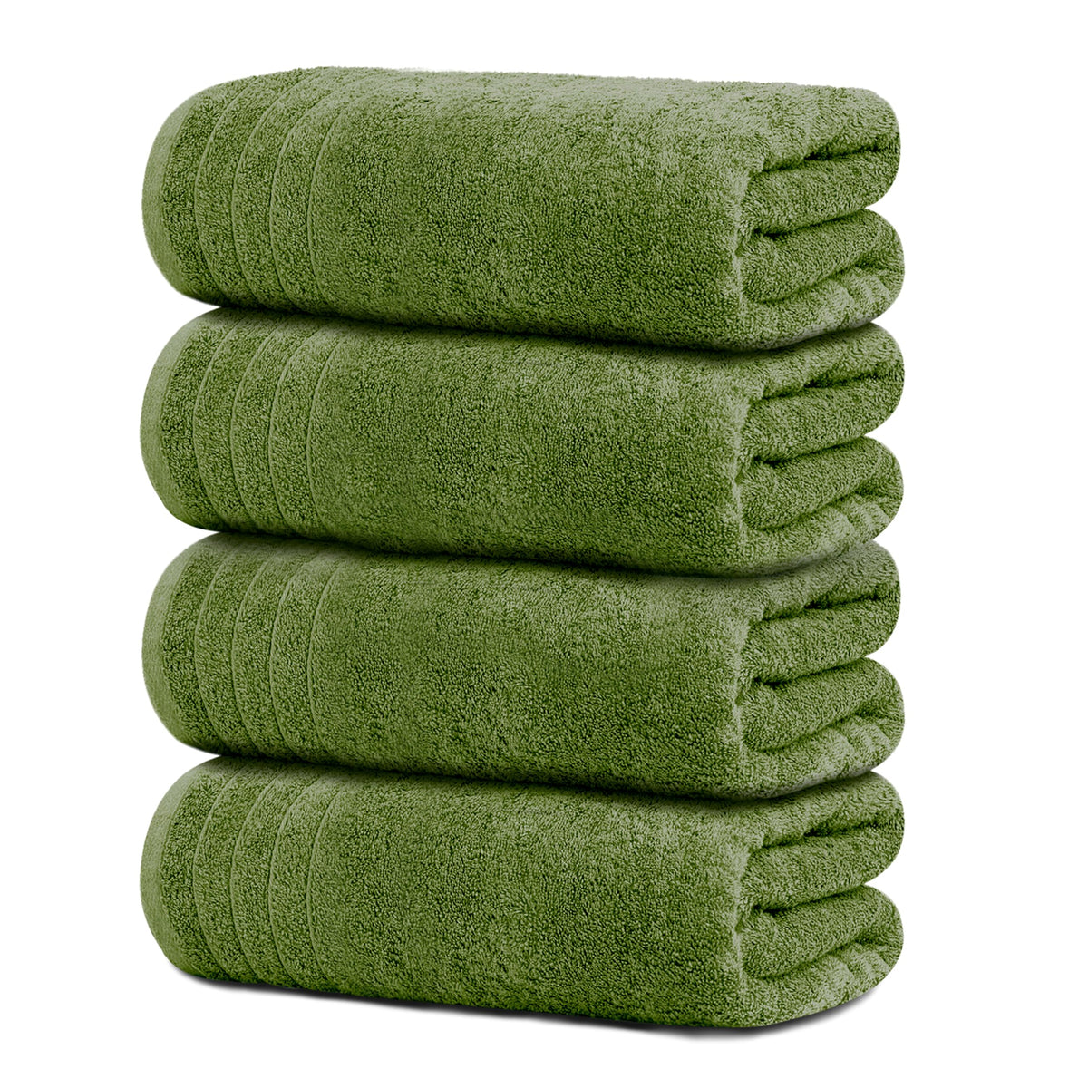 Tens Towels four-pack extra large bath towels folded for easy storage.