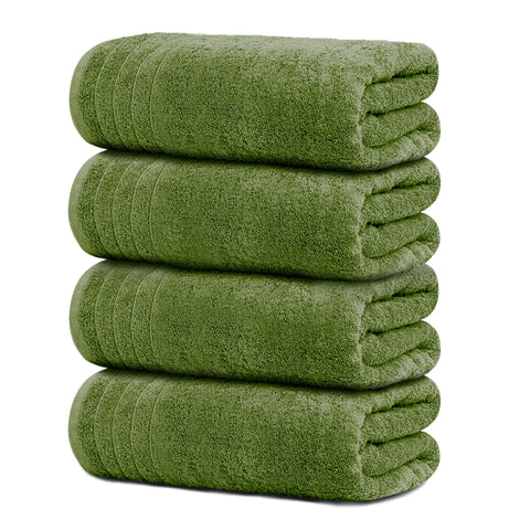 Tens Towels four-pack extra large bath towels folded for easy storage.