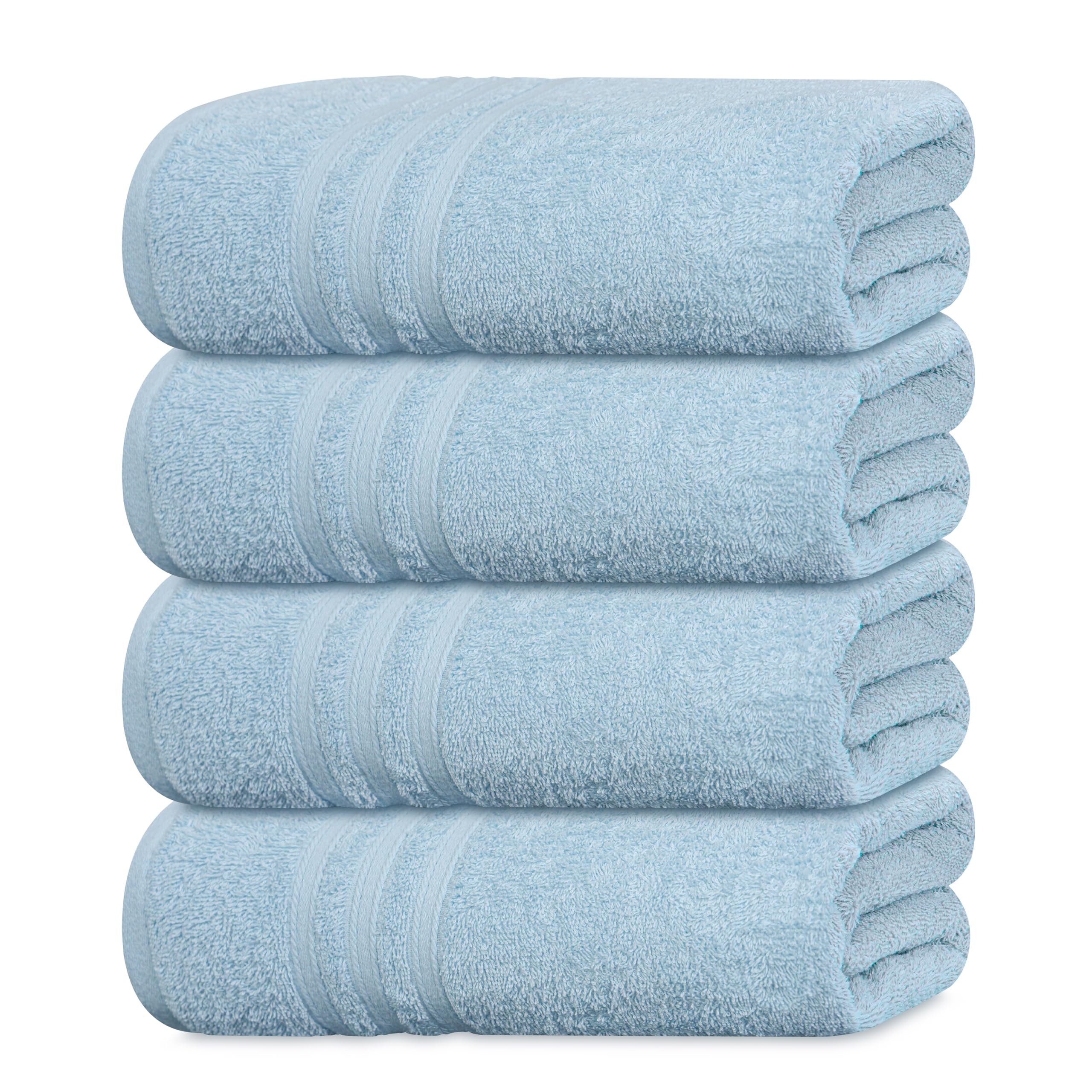 Tens Towels pack of four soft bath towels in sky blue for everyday comfort.