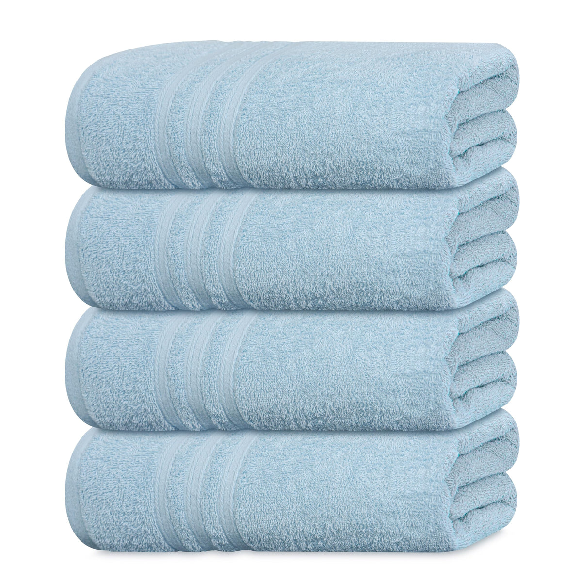 Tens Towels pack of four soft bath towels in sky blue for everyday comfort.