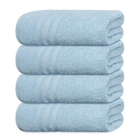 Tens Towels pack of four soft bath towels in sky blue for everyday comfort.