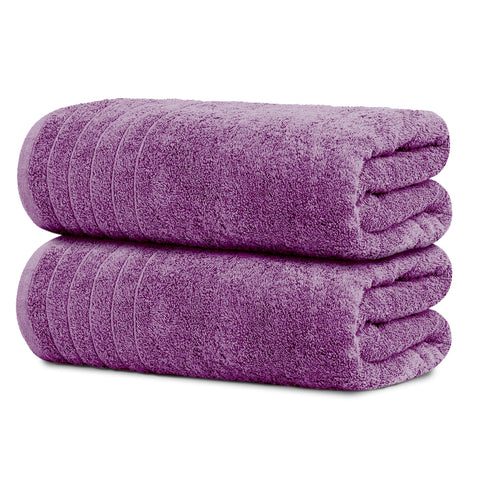 Tens Towels two-pack extra-large bath sheets in purple for full-body wrapping.