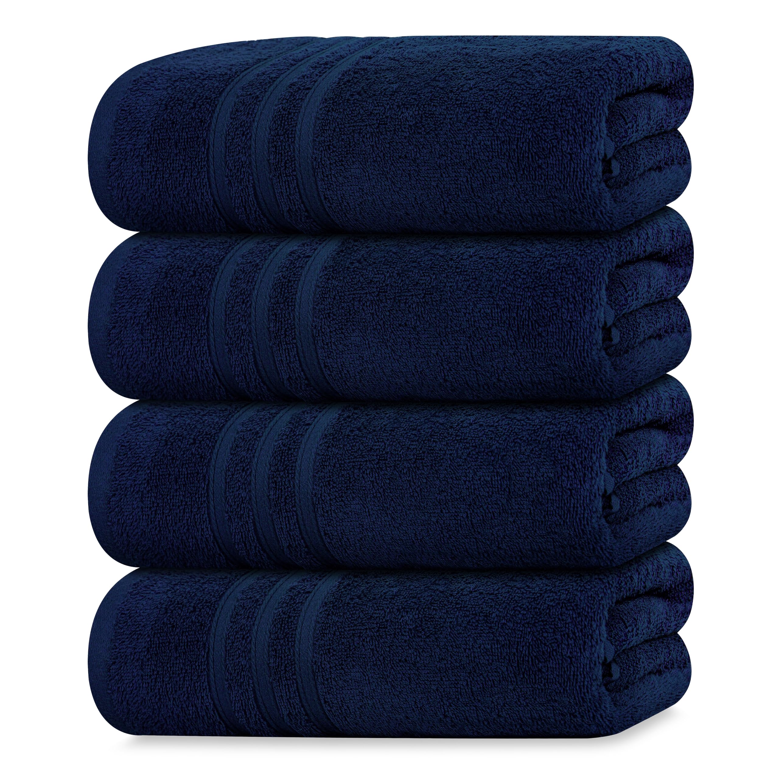 Tens Towels pack of four navy bath towels with soft, plush feel for daily use