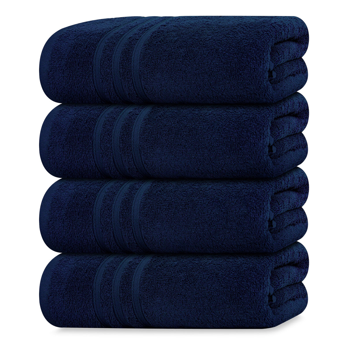 Tens Towels pack of four navy bath towels with soft, plush feel for daily use