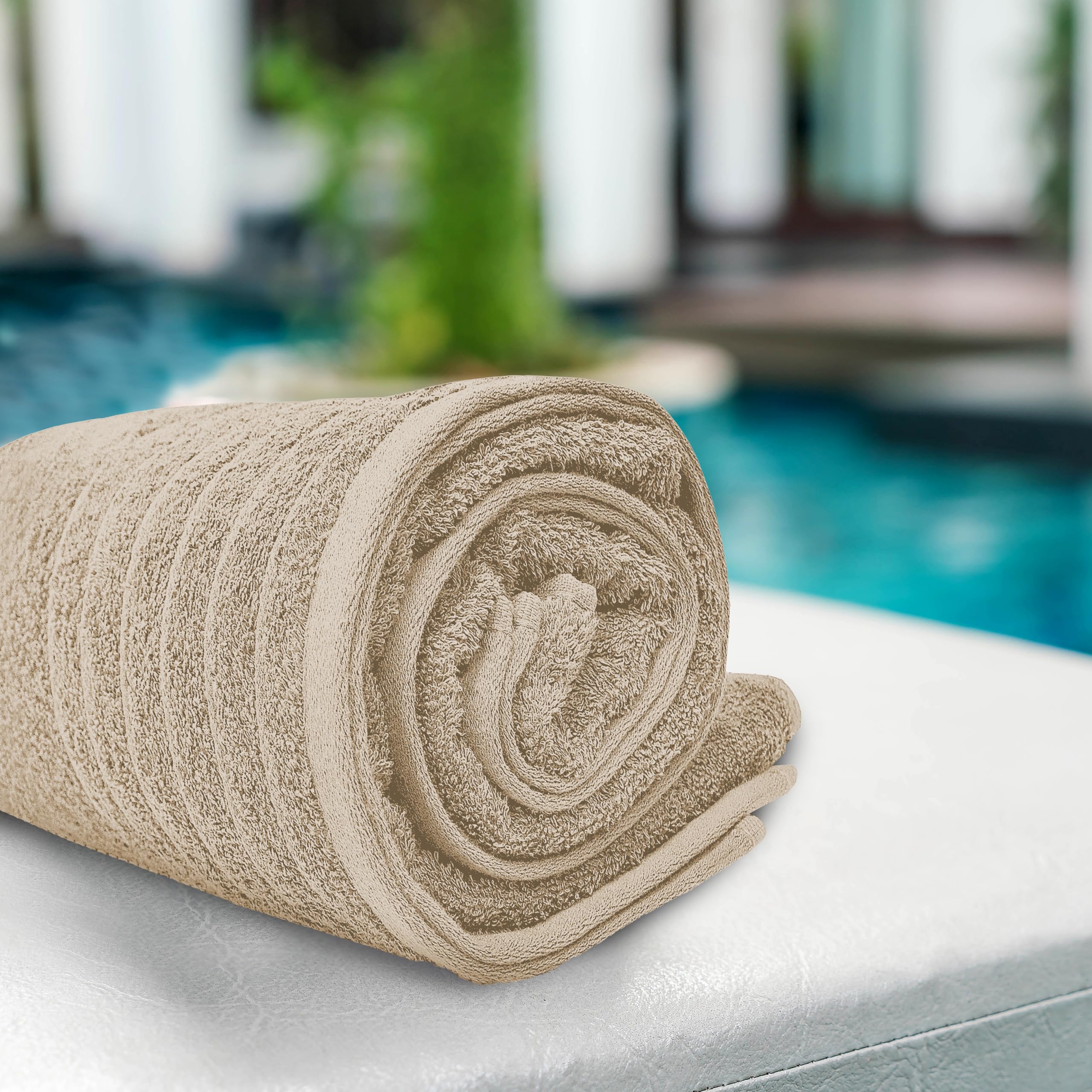 Tens Towels extra-large beige bath sheet — luxurious wrap after bathing.