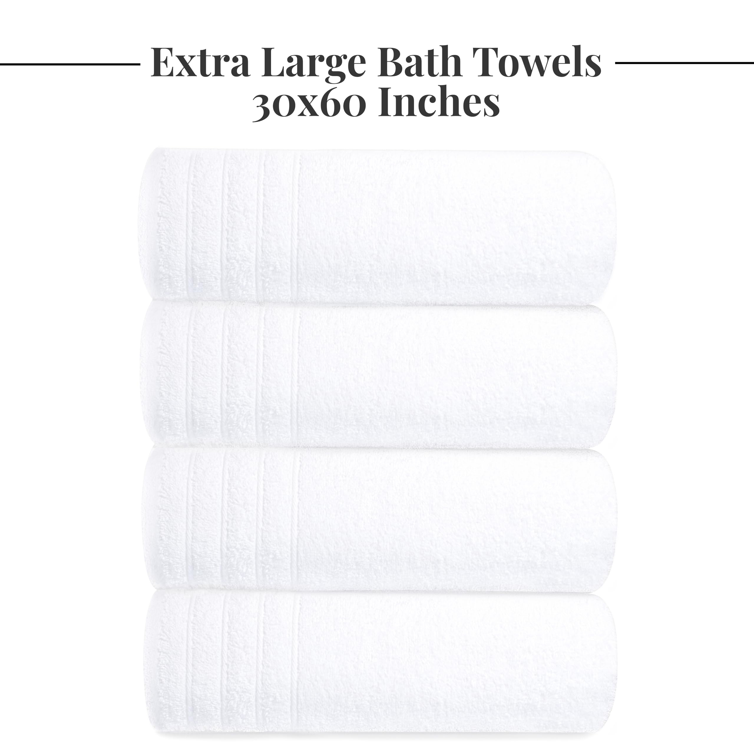 White Tens Towels stacked in a display for clean bathroom aesthetics