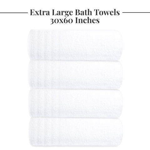 White Tens Towels stacked in a display for clean bathroom aesthetics