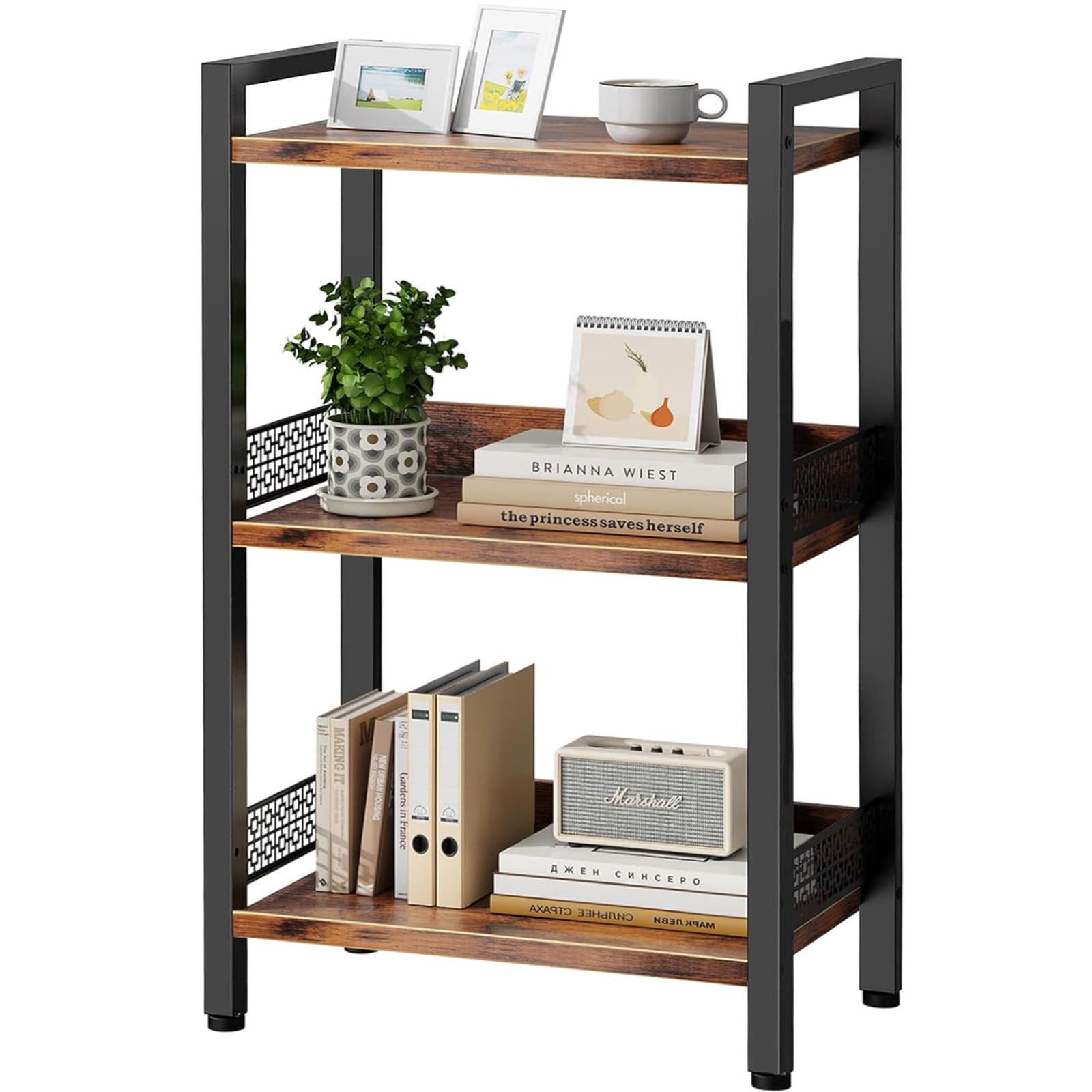 Tensirock 3-tier book shelf with back panel keeps books upright and organized.