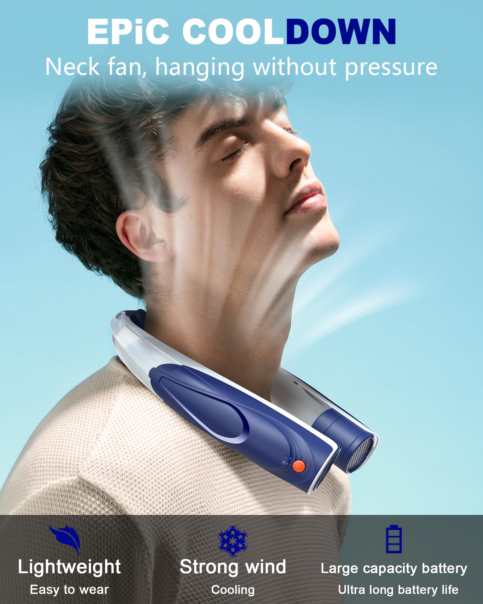Tenvolti neck fan highlighting 6000mAh battery for long-lasting power.