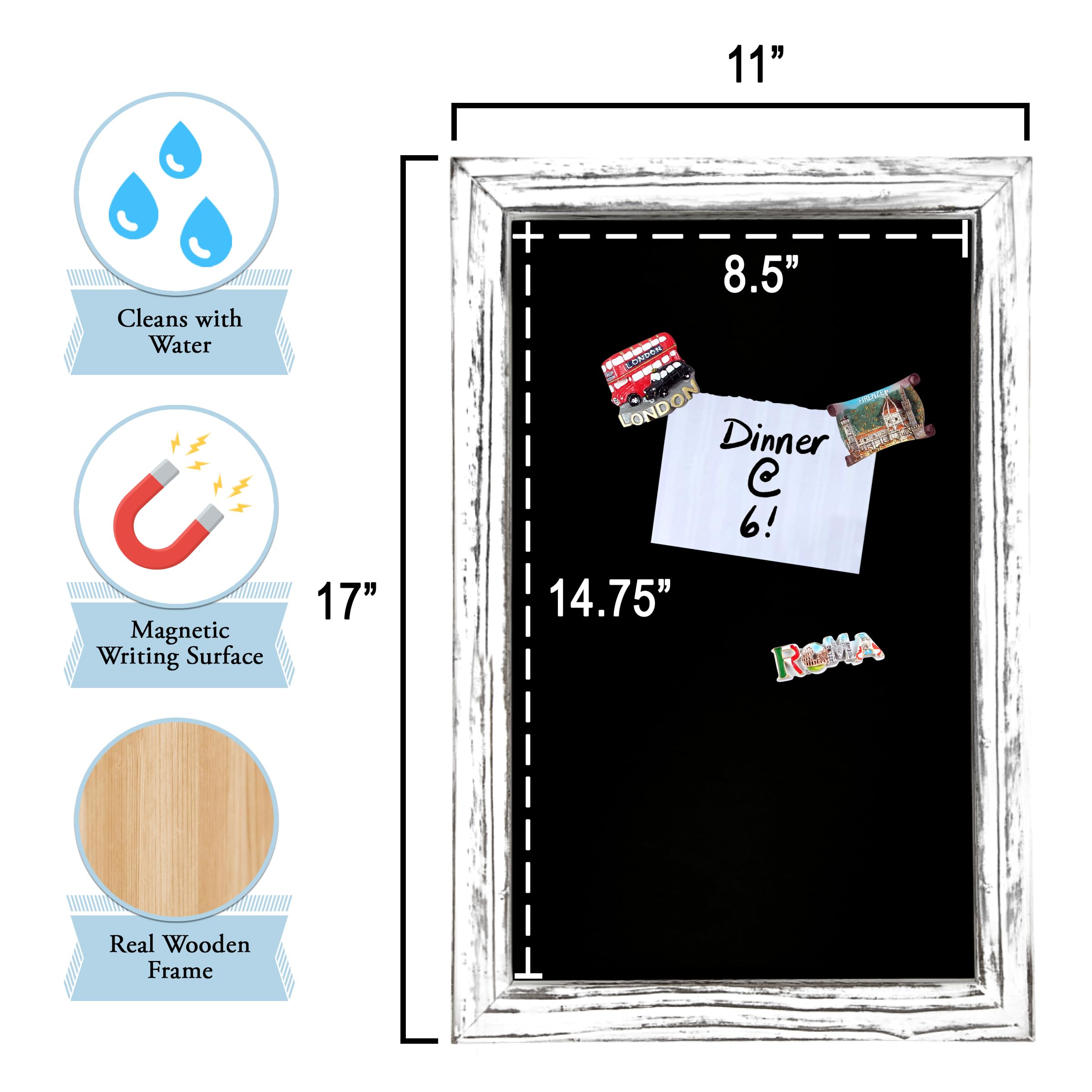 TenXVI Designs magnetic writing surface supports notes or fridge mounting.