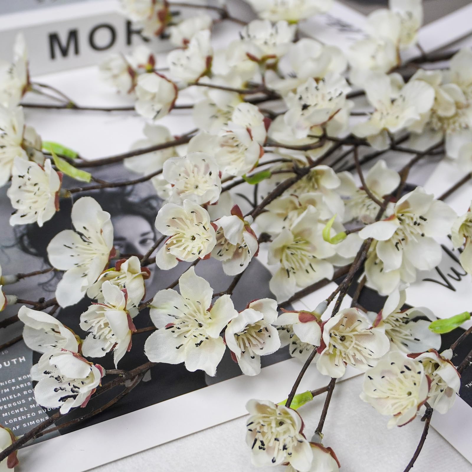 Tepaler white silk cherry blossom branch for stylish home decor arrangements.