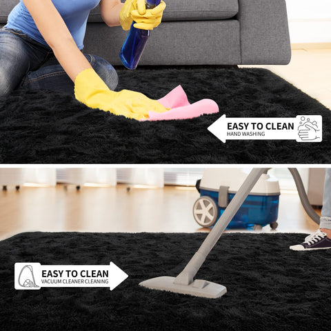 Tepook black shag rug with a durable, non-slip design.