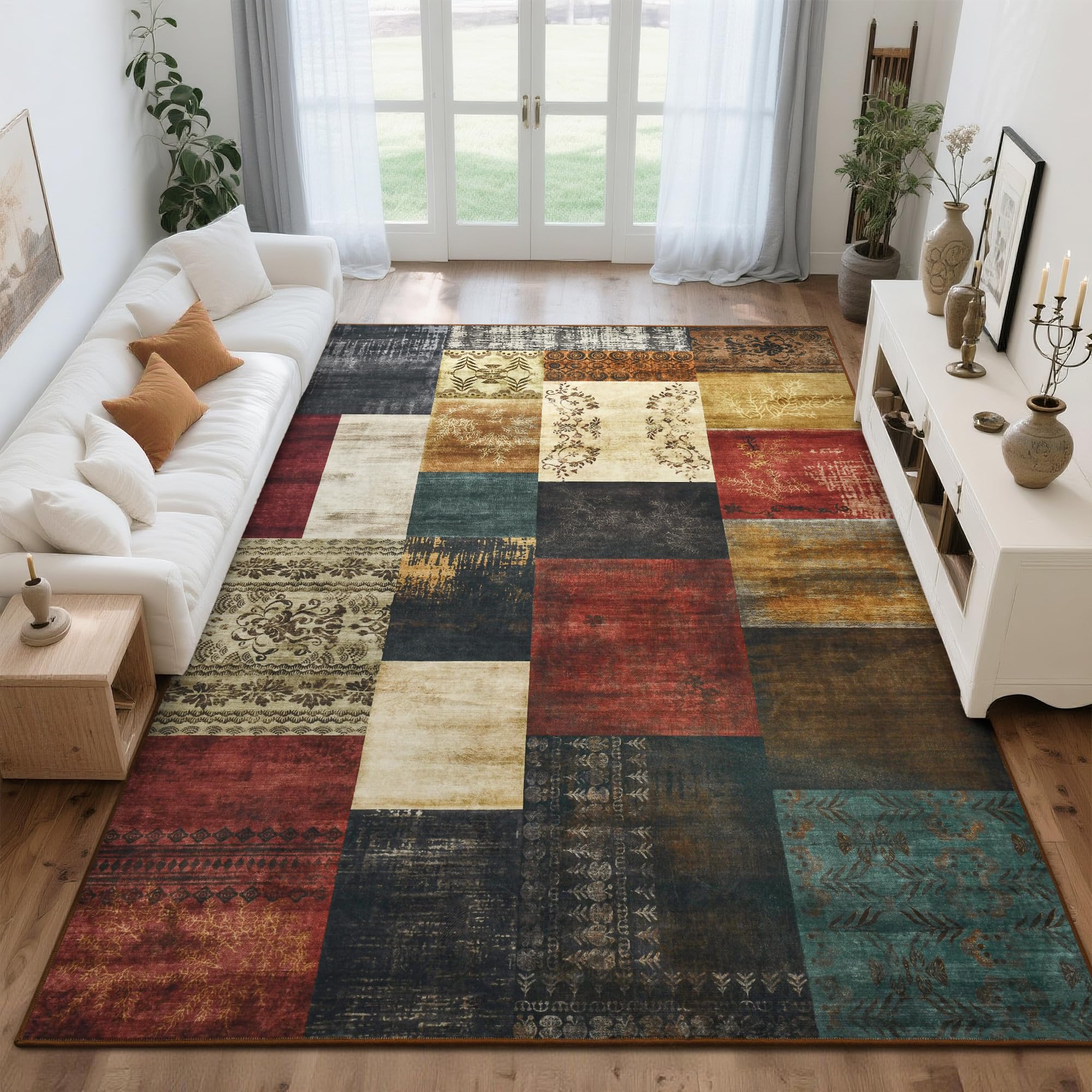 Tepook modern area rug geometric 6x9 enhances living spaces with bold color blocks.