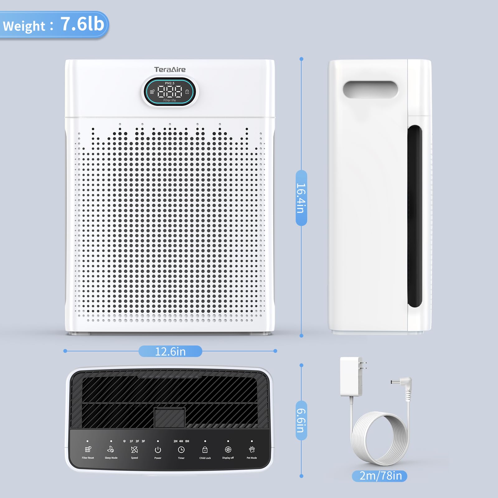 TeraAire product front branding on compact purifier