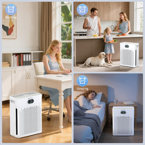TeraAire purifier on a desk in a home office with real-time PM2.5 awareness