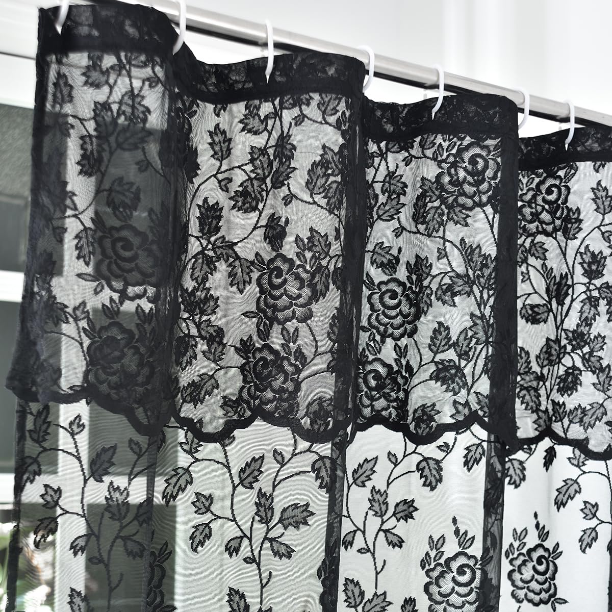 TERLYTEX lace shower curtain close-up reveals intricate embroidery and delicate texture