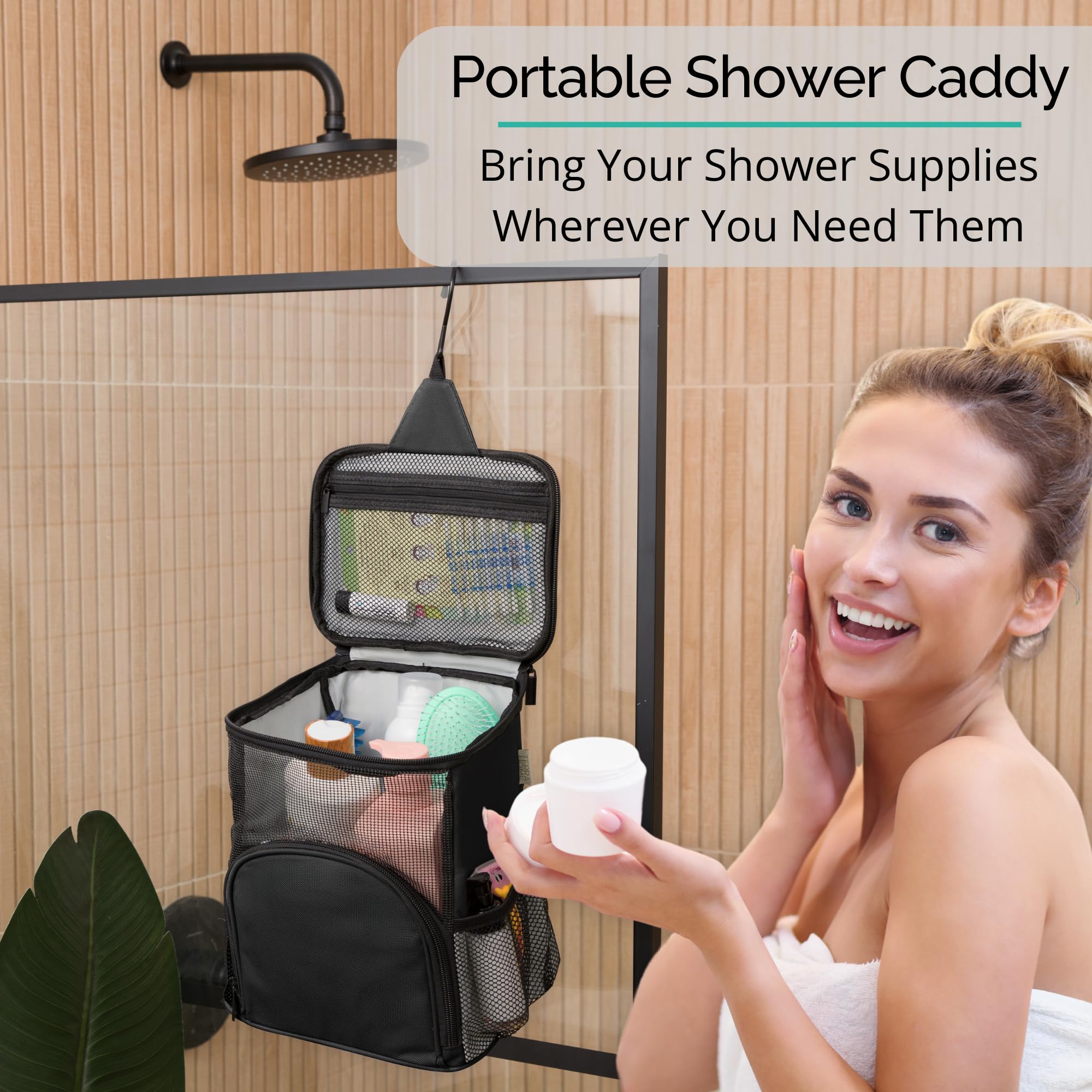 TERRA HOME Black durable shower bag suits dorm setups.