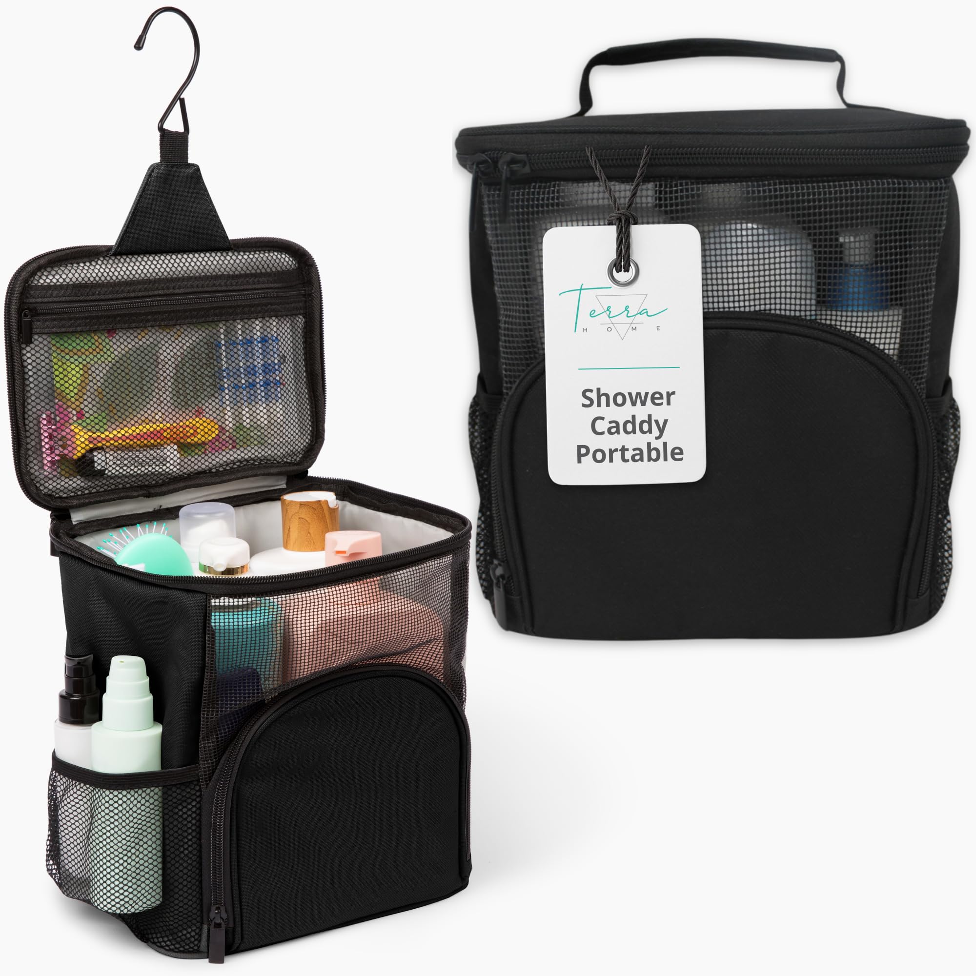 TERRA HOME Original portable shower caddy folded for dorm storage.