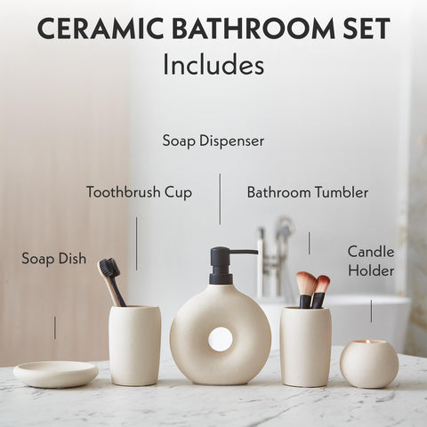 Terramoza toothbrush cup complements beige tones for a tidy grooming station.