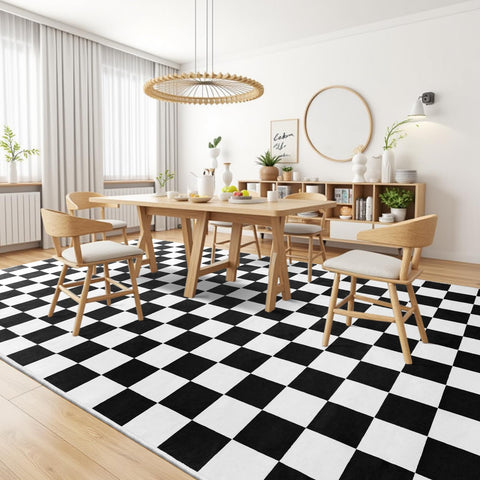 Terrug rug with non-slip backing helps stay in place on hardwood floors.